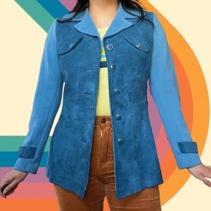 Vintage 60s blue suede and wool paneled coat